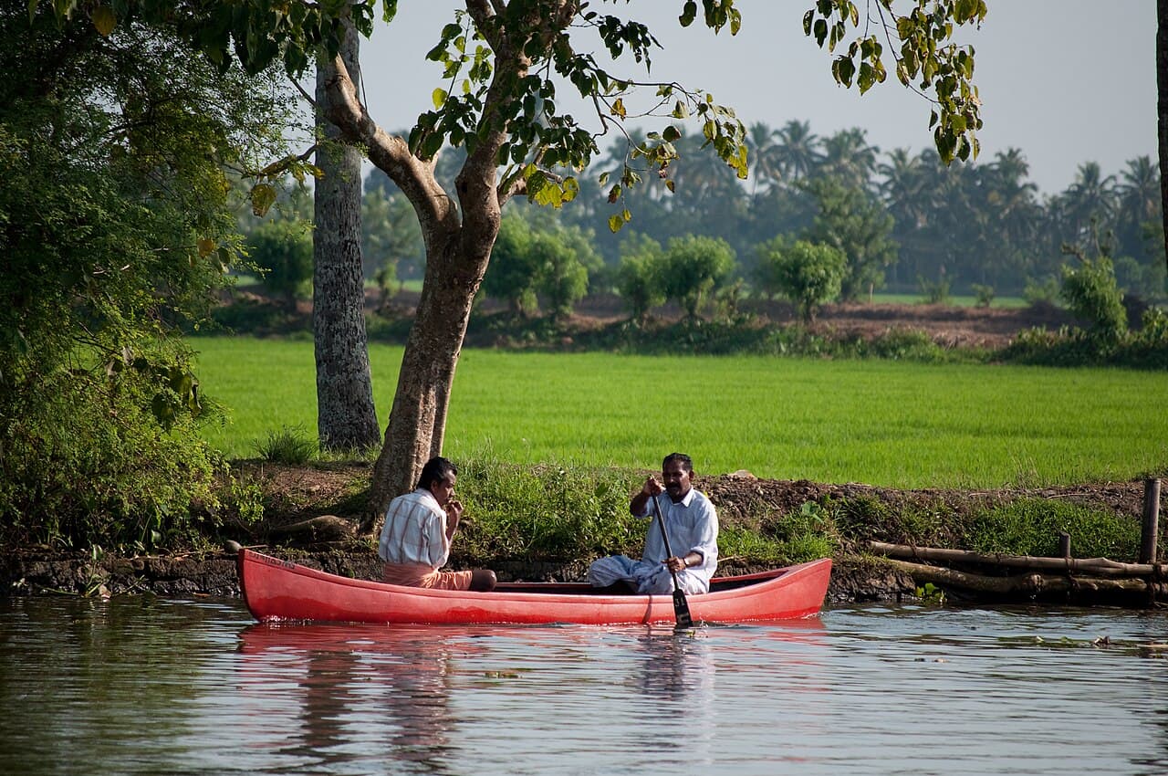 Canoeing through a narrow backwater canal