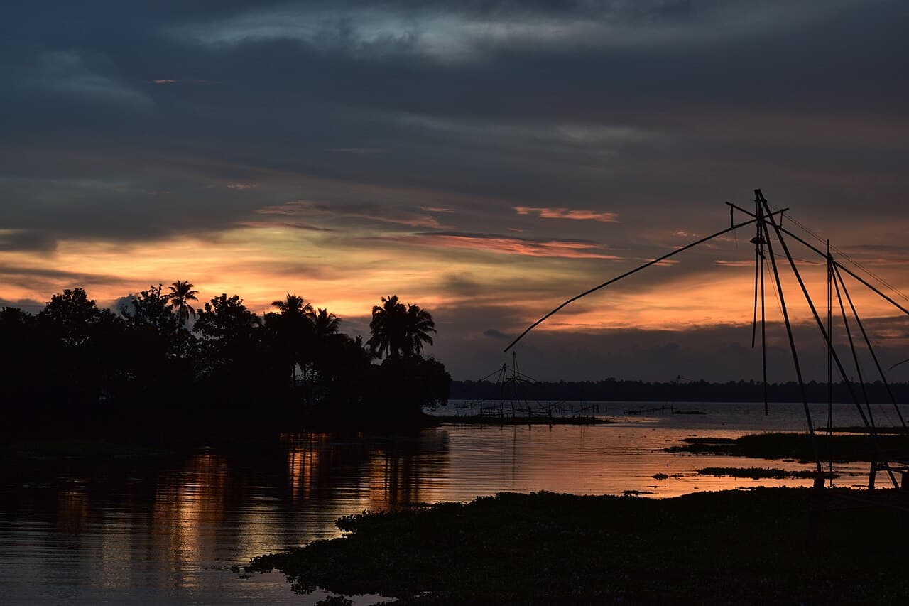 Chinese fishing nets at dusk